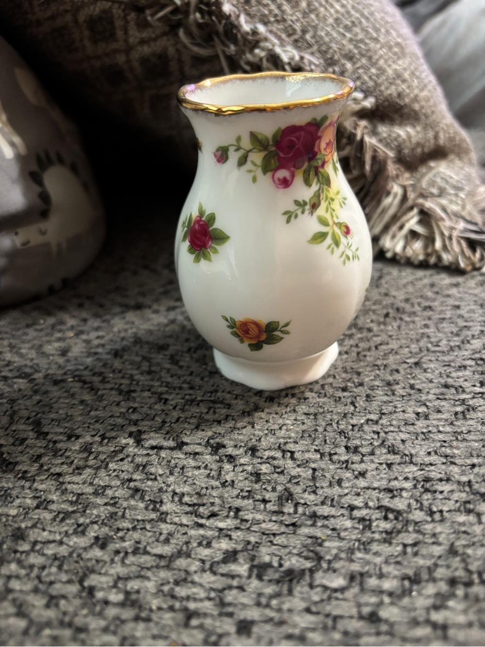 Royal Albert White Porcelain Bud Vase with Pink and Yellow Rose Accents